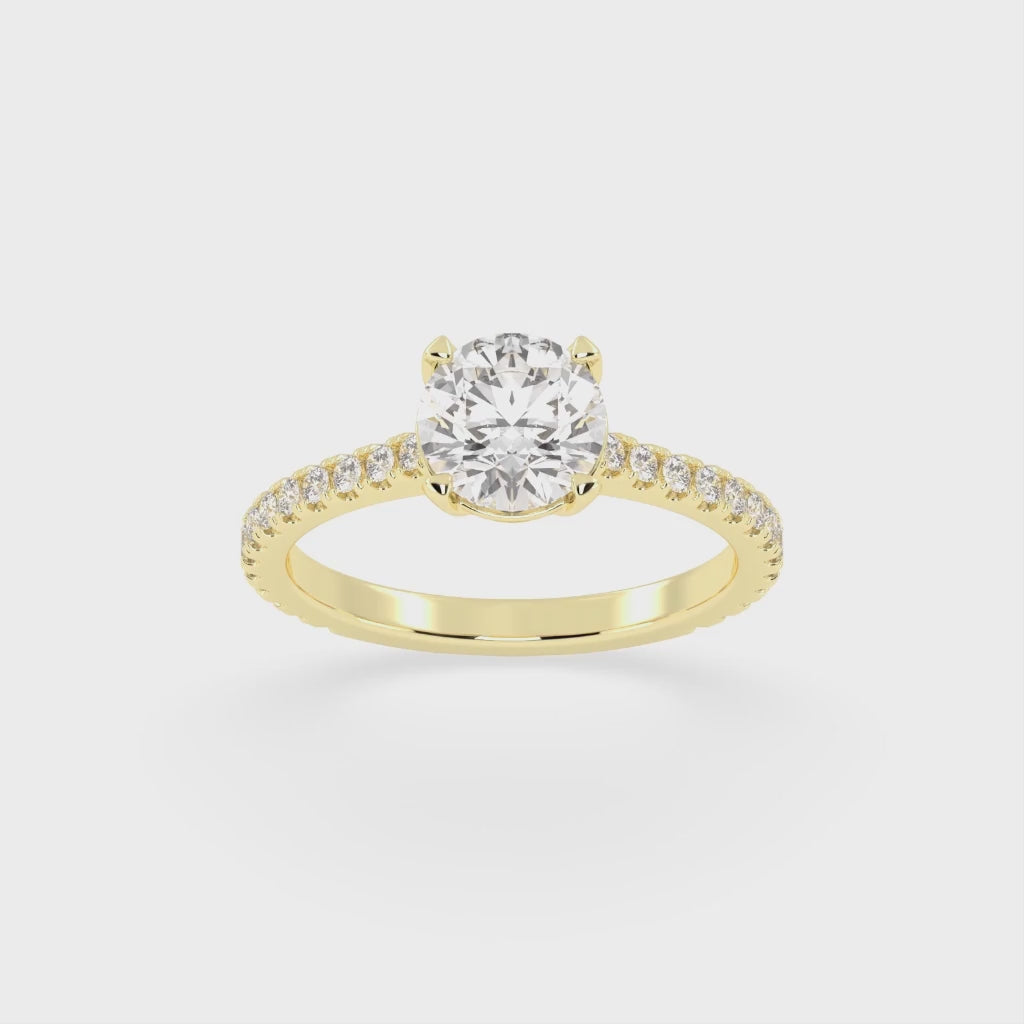 Round Cut Four Prong Pave  Lab Grown Diamond Engagement Ring