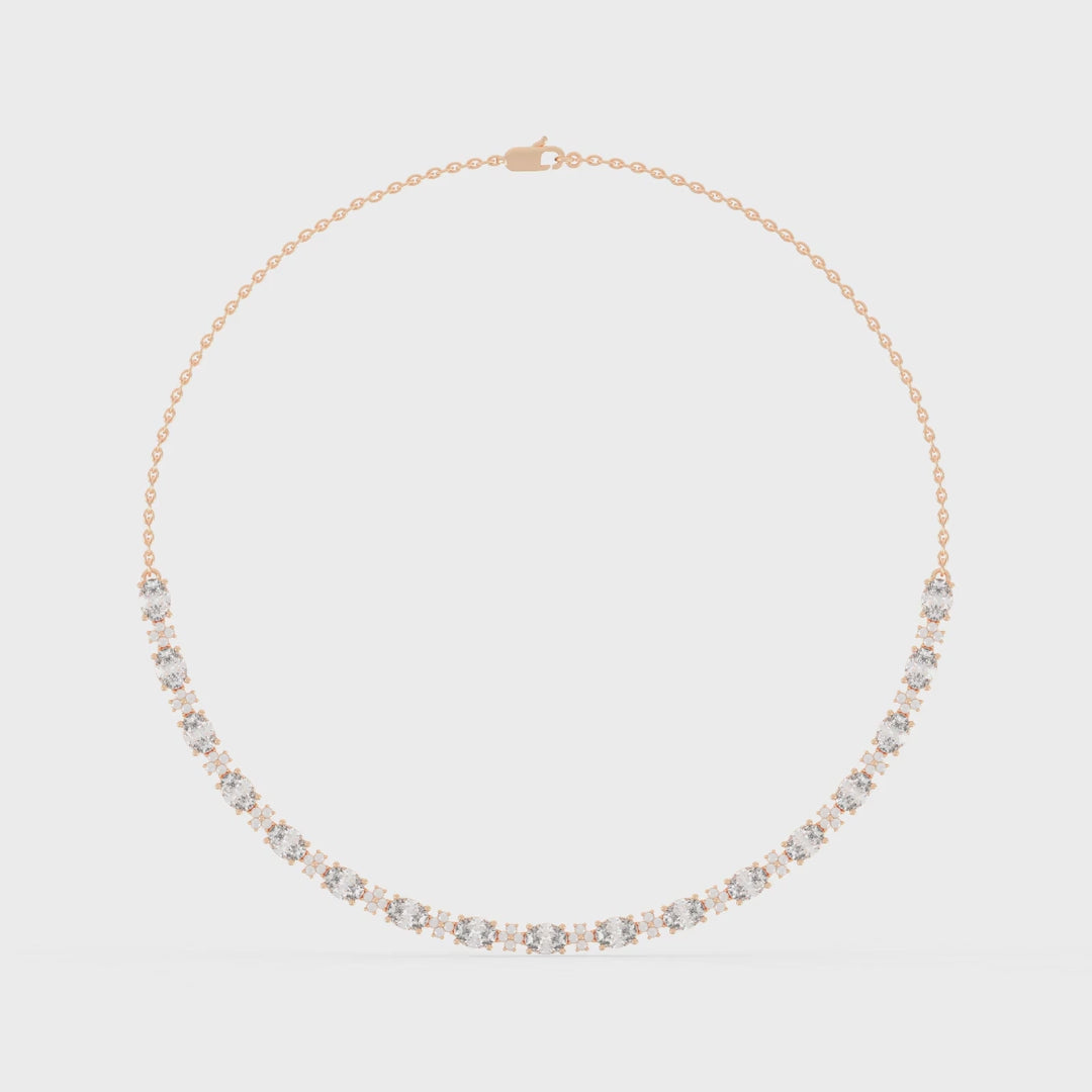 Oval and Round Cut Lab Grown Diamond Tennis Necklace