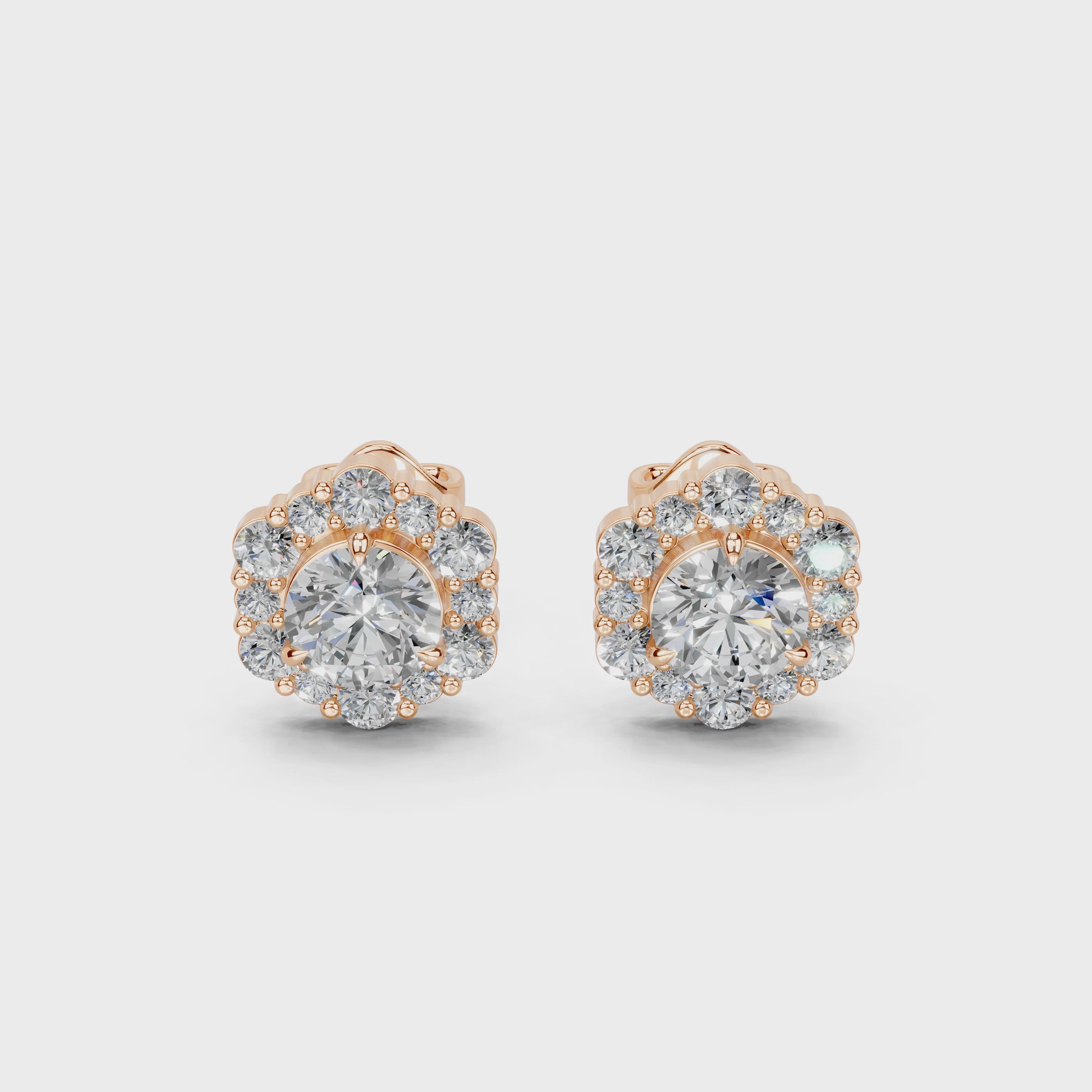 Hexagonal Halo round 2.52 cttw lab grown diamond studs