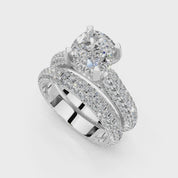 Cushion Cut Claw Prongs Double Row Pave Lab Grown Diamond Engagement Ring