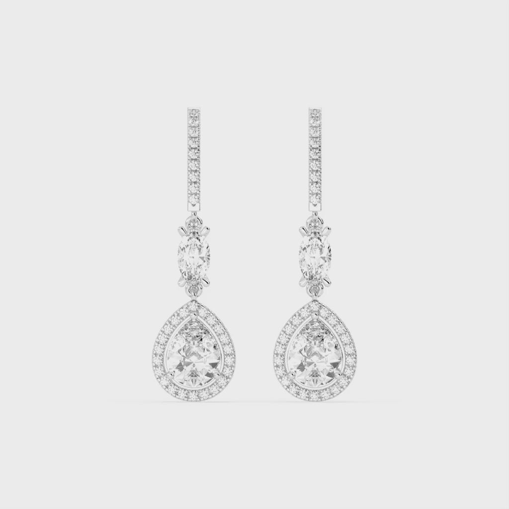 Fancy Teardrop Marquise and Pear cut 4.49 Cttw Lab Grown Diamond Earrings