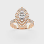 Marquise cut Pave Lab Grown Diamond Engagement Ring with vintage double halo setting