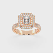 Asscher cut Pave Lab Grown Diamond Engagement Ring with vintage double halo setting