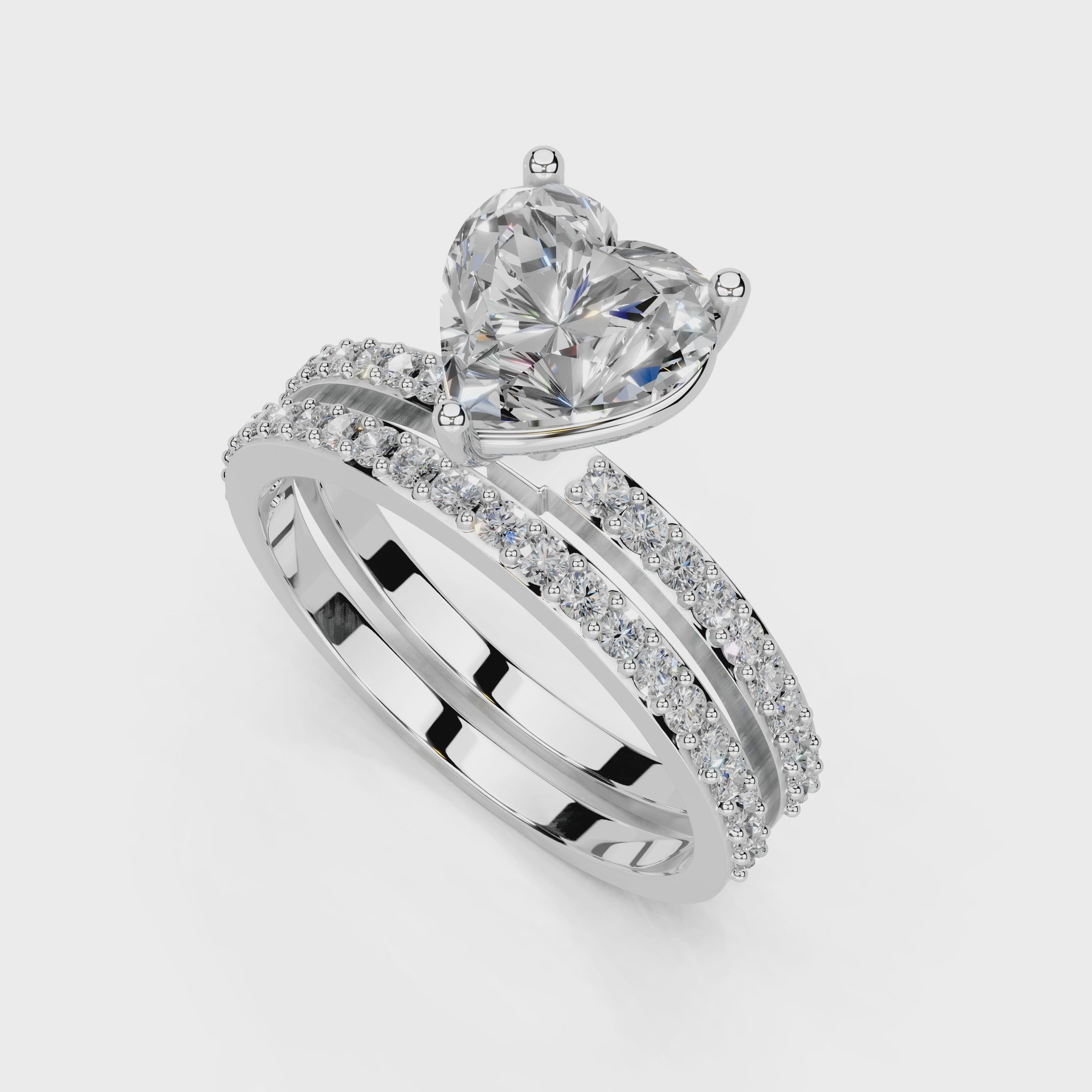 Heart Cut Pave  Double Row  Lab Grown Diamond Engagement Ring