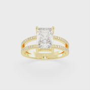 Radiant Cut Split Shank  Lab Grown Diamond Engagement Ring with Pave Setting