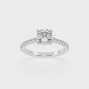 Cushion Cut Four Prong Pave  Lab Grown Diamond Engagement Ring