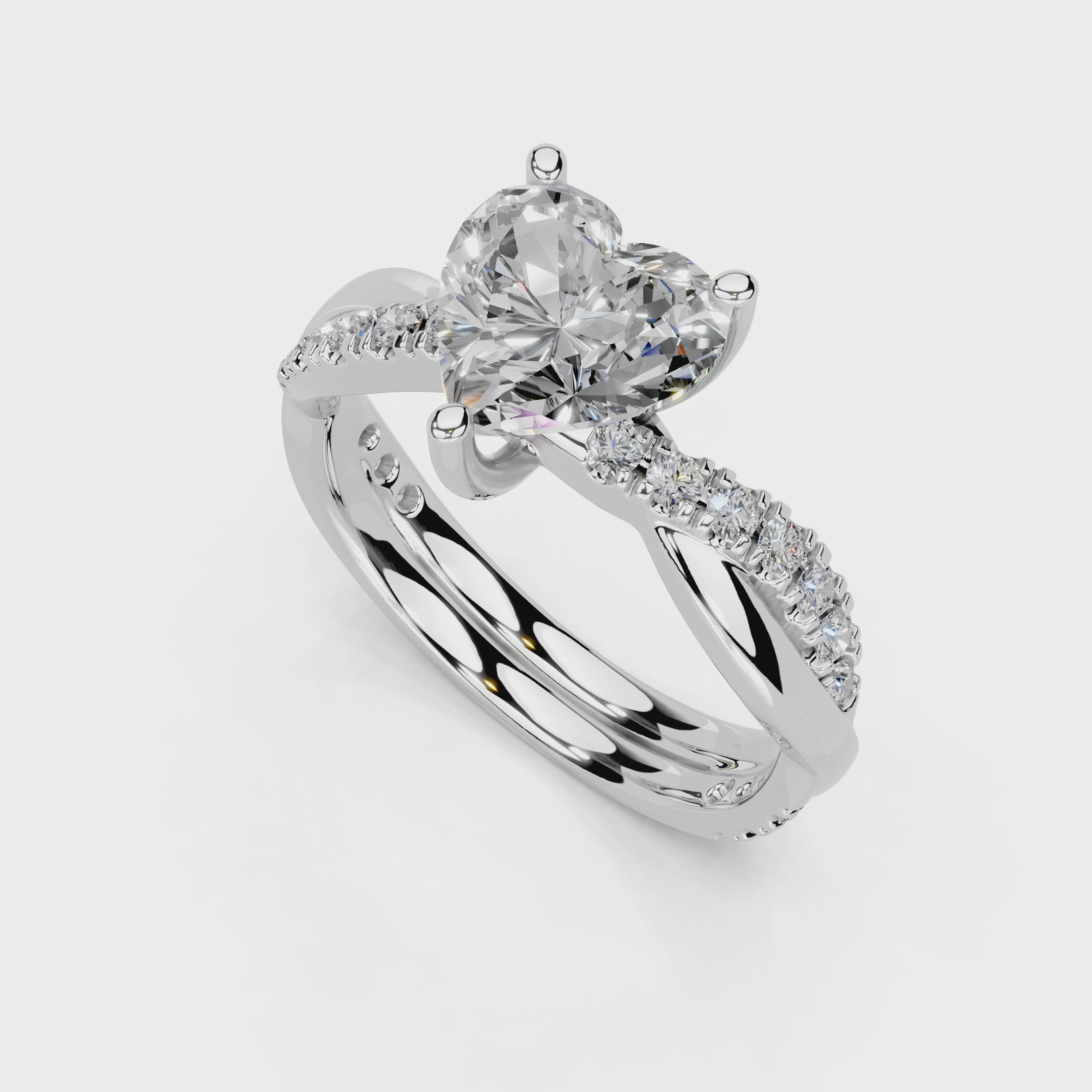 Heart Cut Split Shank  Lab Grown Diamond Engagement Ring