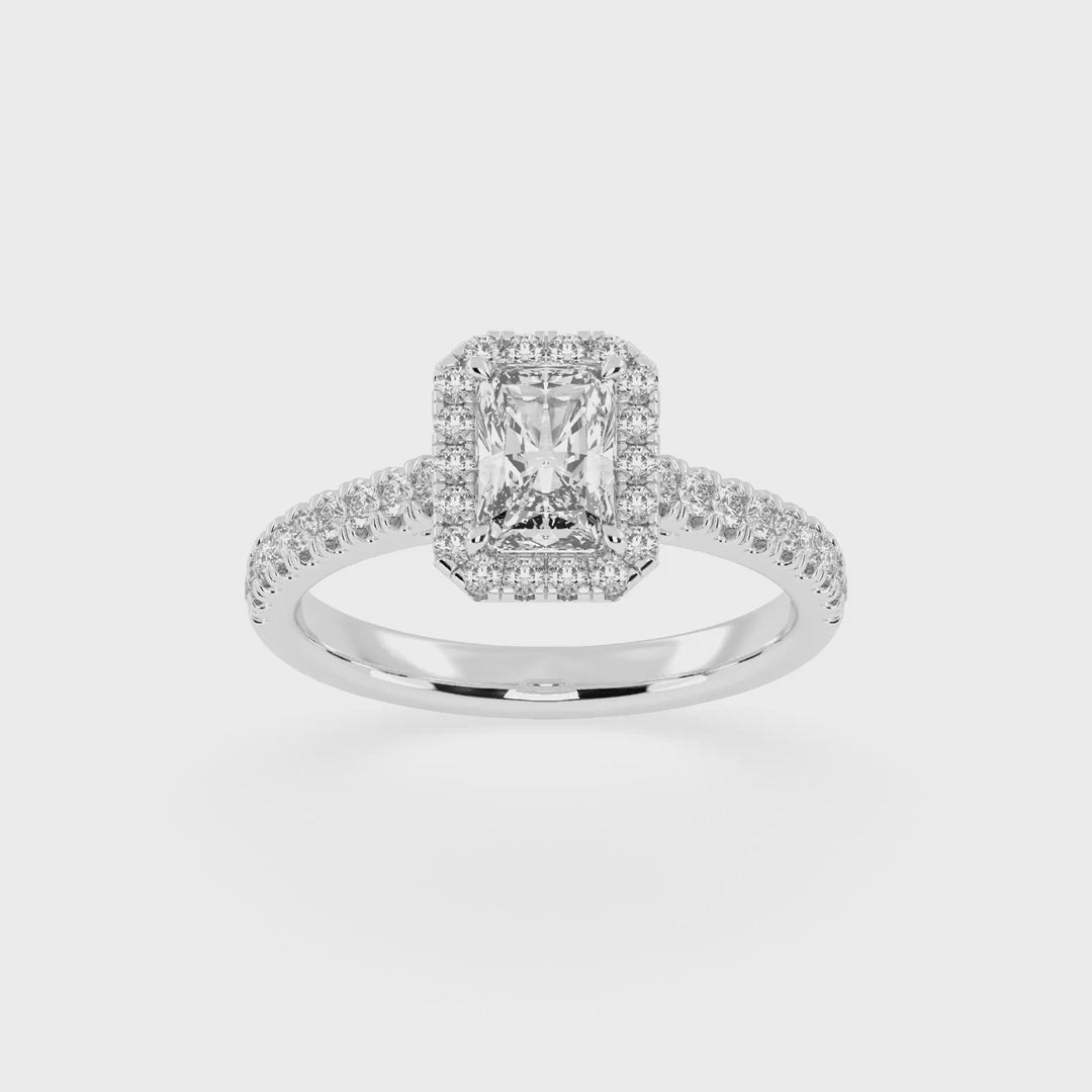 Radiant Cut Pave Setting Halo  Lab Grown Diamond Engagement Ring (1.8 mm width)