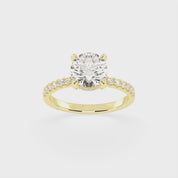 Round Cut Pave Engagement Ring with Hidden Halo setting (14K Yellow  Gold, 1CT center stone, Size 5)