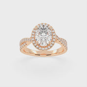 Oval cut Halo Lab Grown Diamond Engagement Ring with Twisted Pave Setting