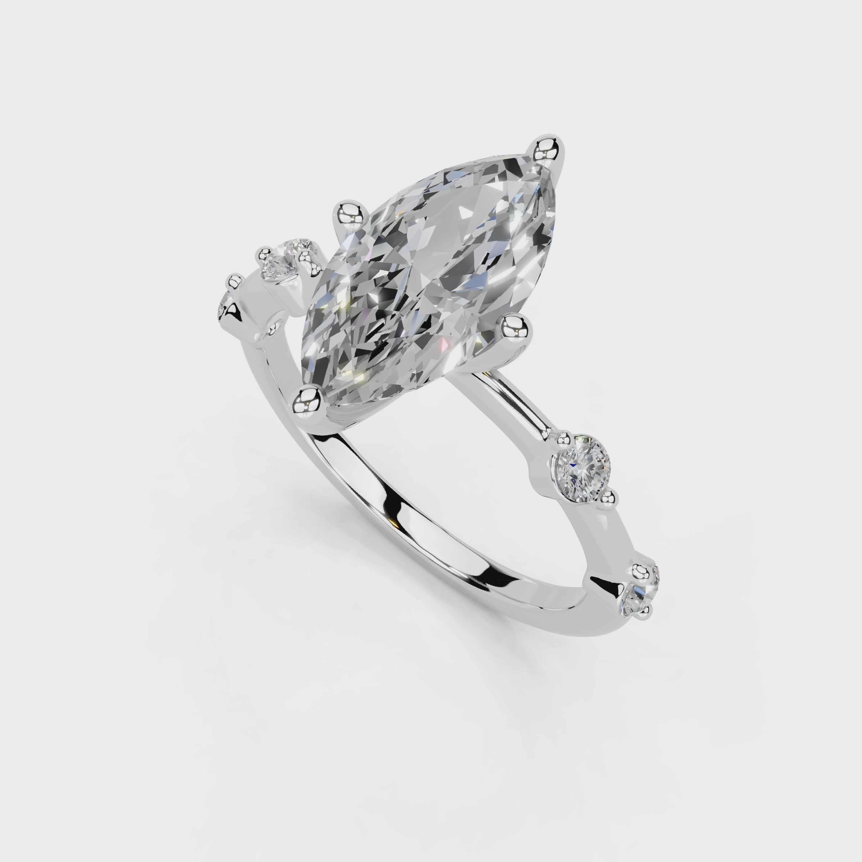 Marquise Cut Solitaire Lab Grown Diamond Engagement Ring with Minimal Side Stones