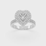 Heart cut Pave Lab Grown Diamond Engagement Ring with vintage double halo setting