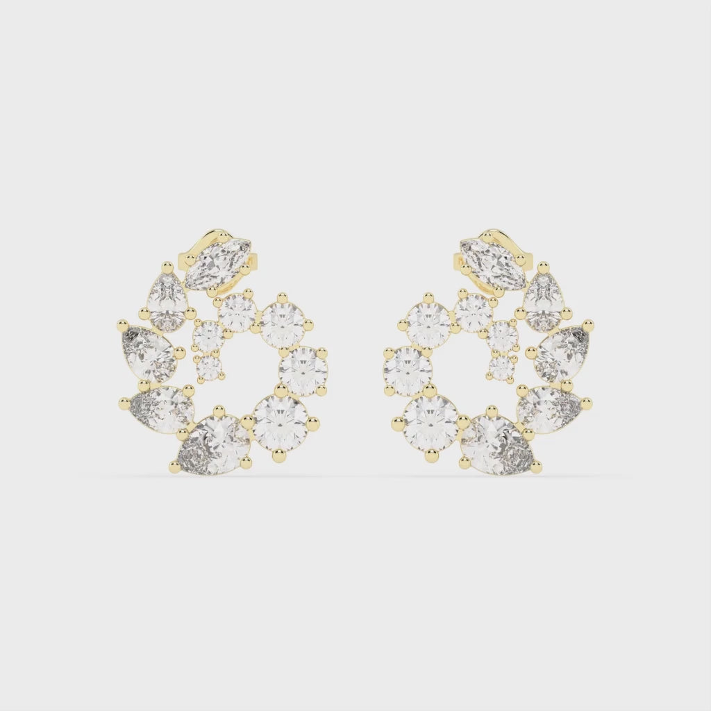 Multishape Round, Emerald and Marquise cut 6.59 Cttw Lab Grown Diamond Earrings