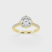 Pave Lab Grown Diamond Engagement Ring with Cushion Center Stone and Hidden Halo Setting