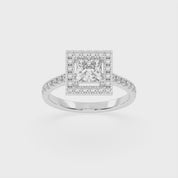 Princess Cut Pave Setting Halo  Lab Grown Diamond Engagement Ring