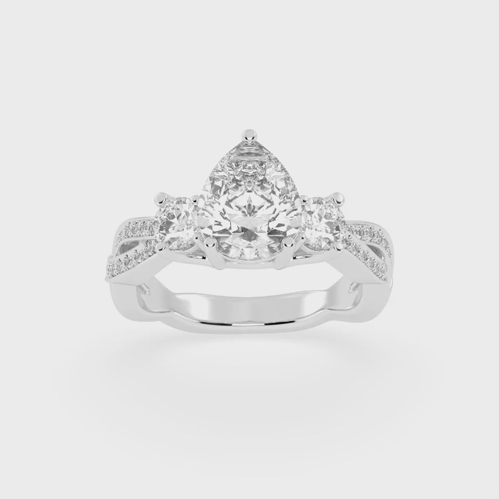 Pear Cut Fancy Lab Grown Diamond Engagement Ring with Twisted Pave