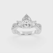 Pear Cut Fancy Lab Grown Diamond Engagement Ring with Twisted Pave