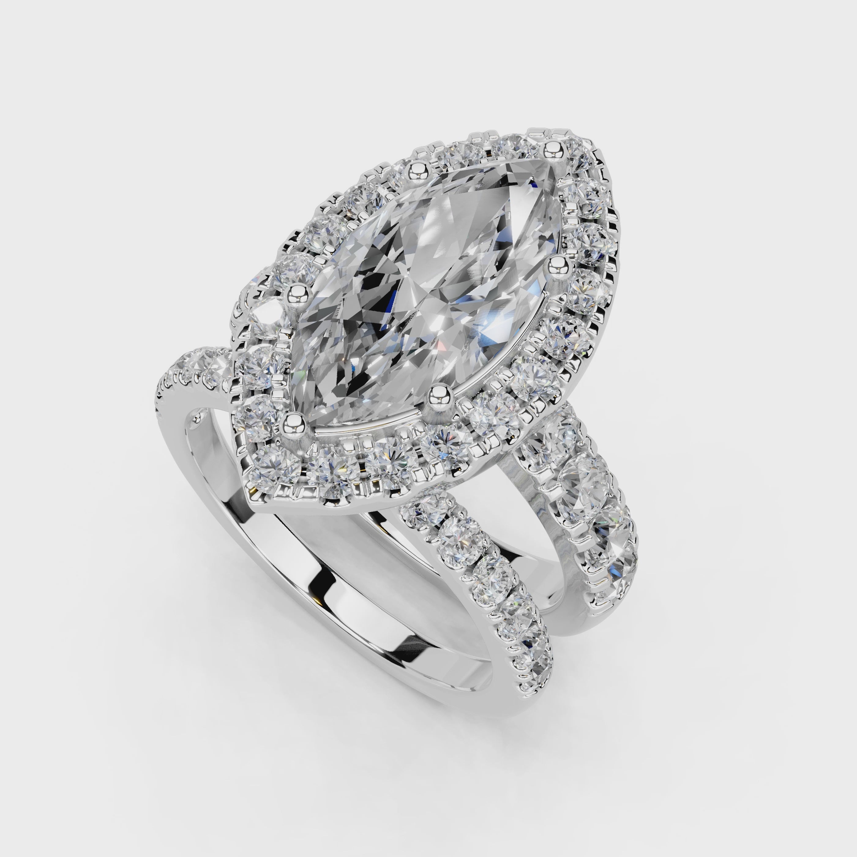 Marquise Cut Double Row Lab Grown Diamond Engagment Ring