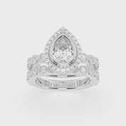 Pear Cut Double Row Lab Grown Diamond Engagement Ring