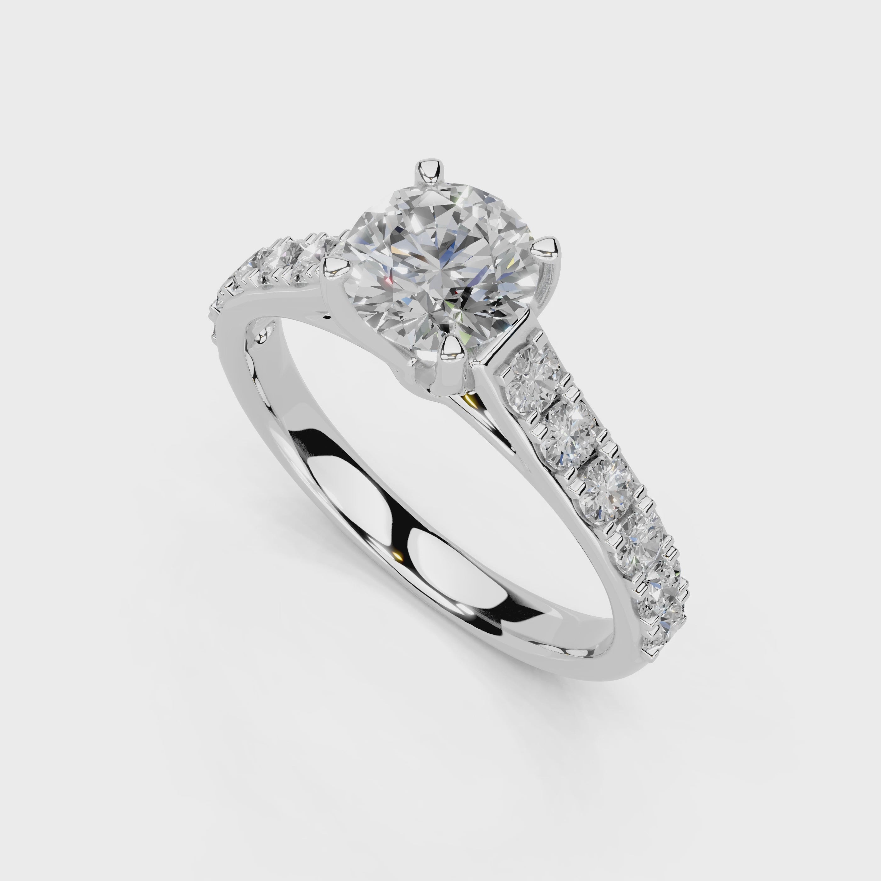 Round Cut Claw Prongs Pave  Lab Grown Diamond Engagement Ring