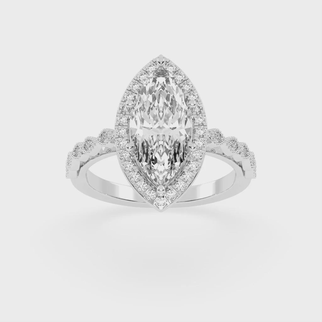 Marquise Cut Halo Lab Grown Diamond Engagement Ring