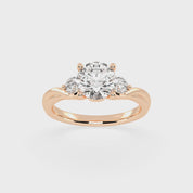 Round Cut Three Stone Lab Grown Diamond Engagement Ring with Round Cut Center Stone