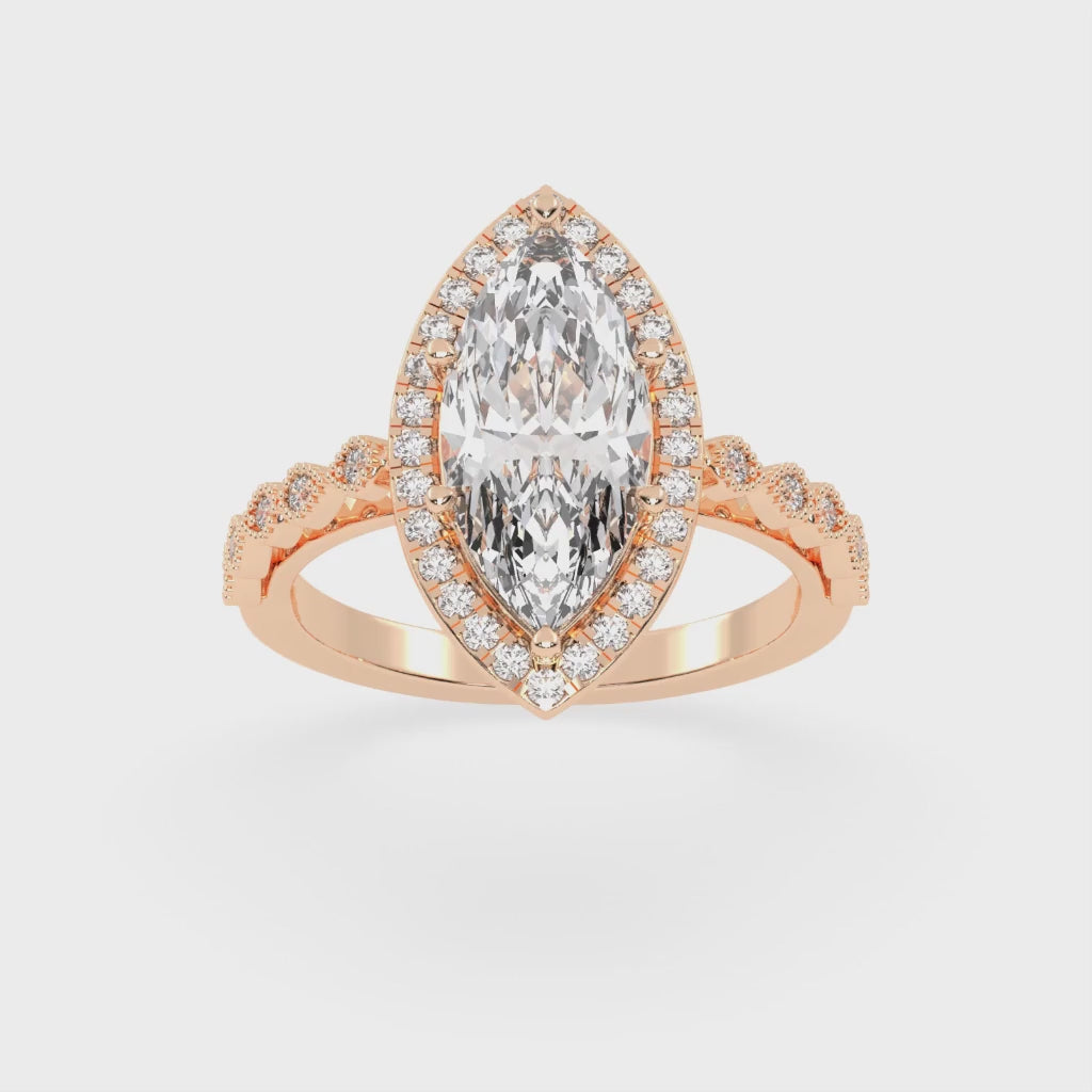 Marquise Cut Halo Lab Grown Diamond Engagement Ring