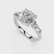 Round Cut Baguette Accent Lab Grown Diamond Engagement Ring