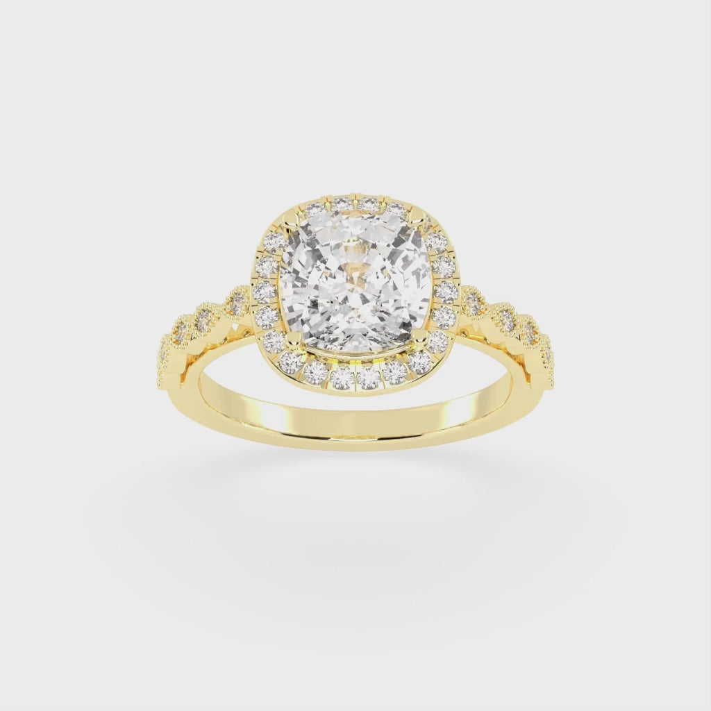 Cushion Cut Halo Lab Grown Diamond Engagement Ring