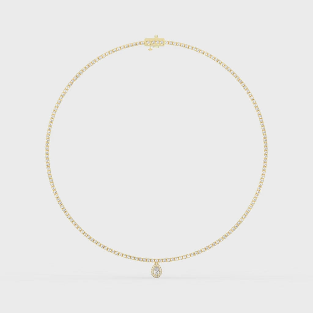 Pear Cut Halo Lab Grown Diamond Tennis Necklace