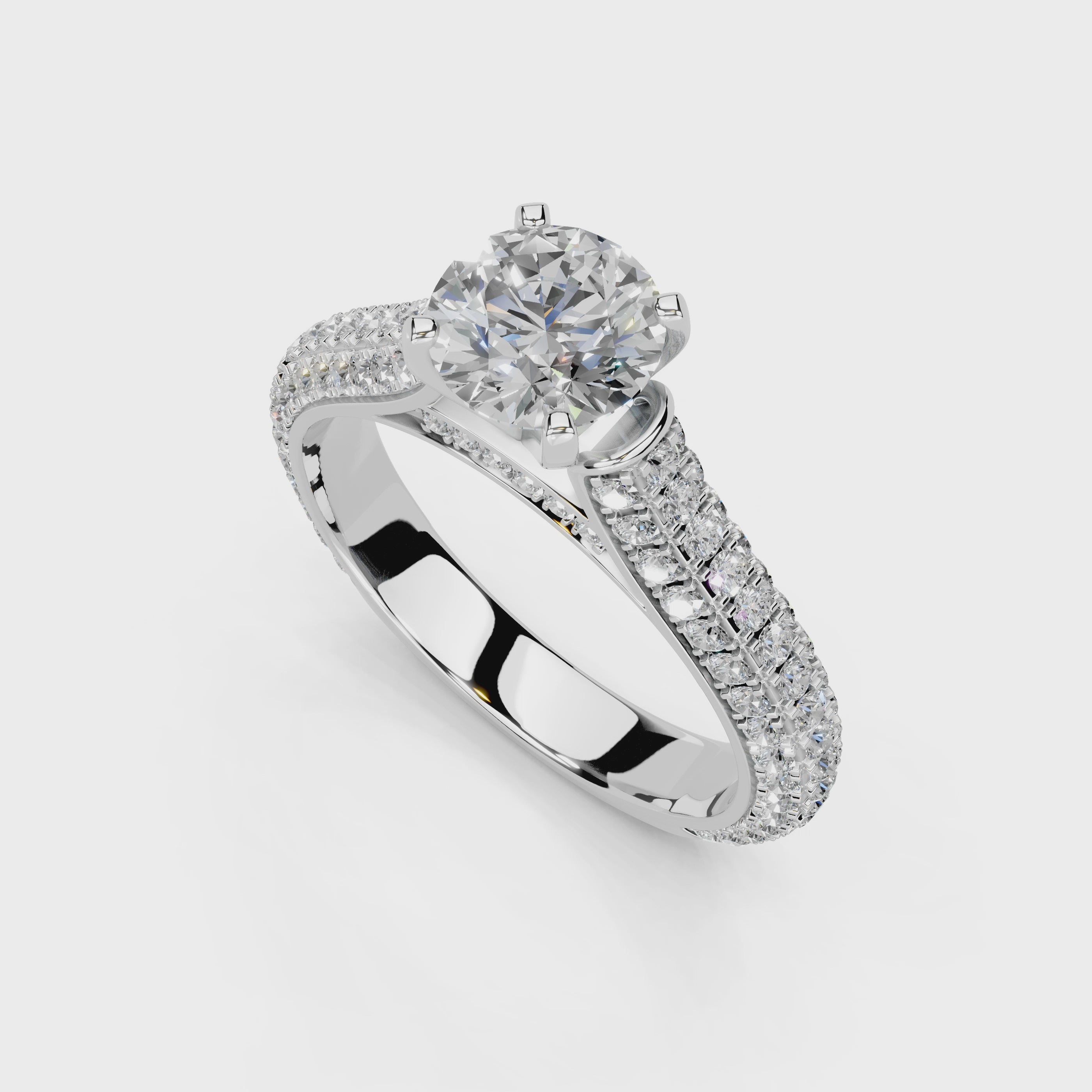 Round Cut with Hidden Stones Double Pave Lab Grown Diamond Engagement Ring