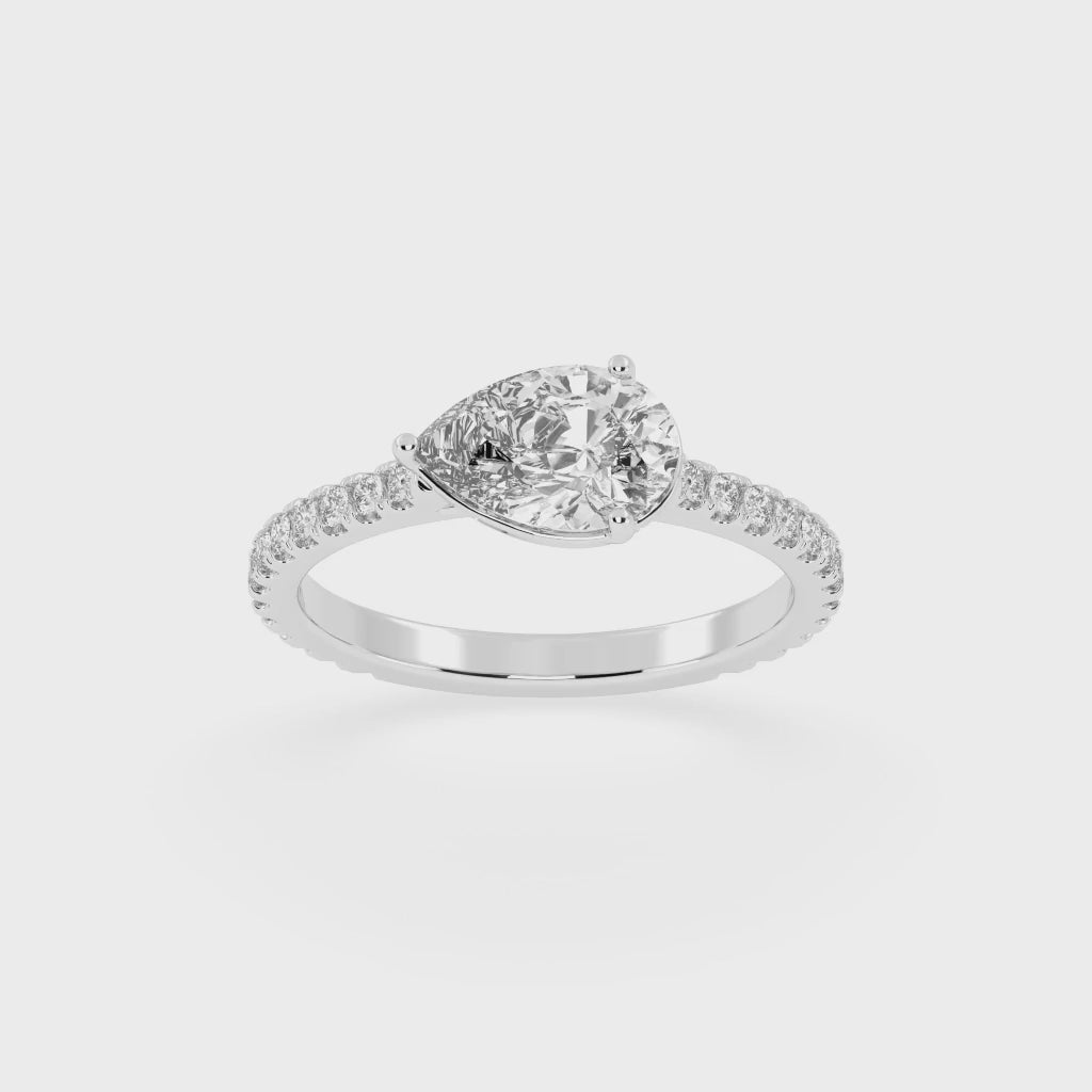 Pear Cut Four Prong Pave  Lab Grown Diamond Engagement Ring