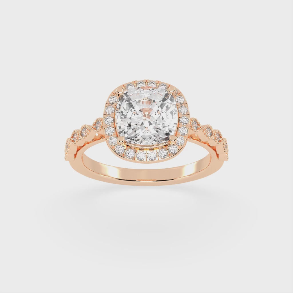 Cushion Cut Halo Lab Grown Diamond Engagement Ring