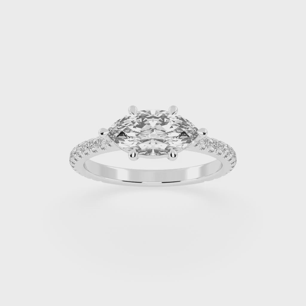 Marquise Cut Four Prong Pave  Lab Grown Diamond Engagement Ring