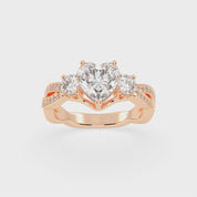 Heart Cut Fancy Lab Grown Diamond Engagement Ring with Twisted Pave