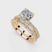 Asscher Cut Pave  Double Row  Lab Grown Diamond Engagement Ring