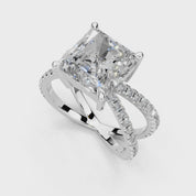 Radiant Cut Split Shank Lab Grown Diamond Engagement Ring with Pave Setting