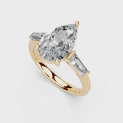 Pear Cut Baguette Accent Lab Grown Diamond Engagement Ring