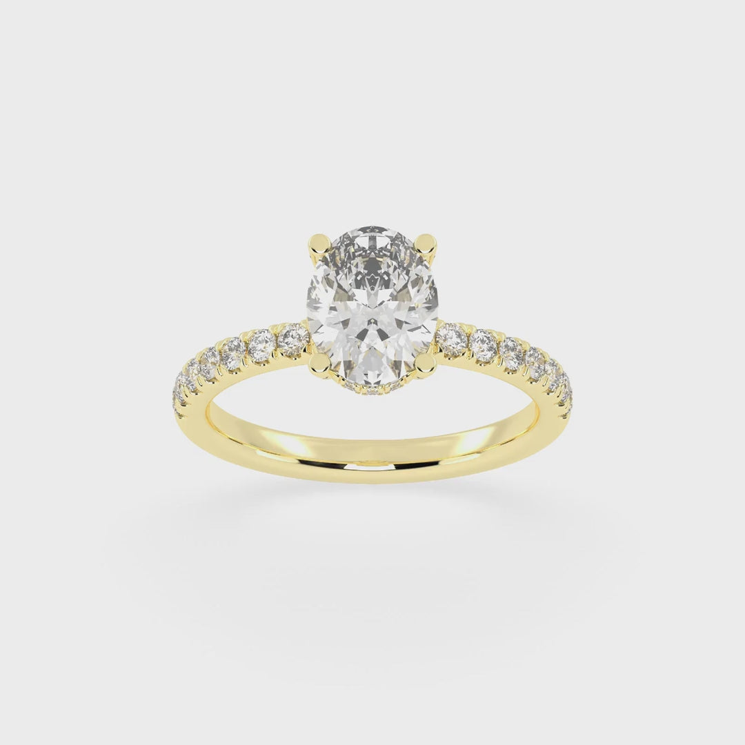 Oval Cut Hidden Halo  Pave  Lab Grown Diamond Engagement Ring