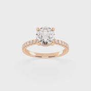 Round Cut Pave Lab Grown Diamond Engagement Ring with Hidden Halo setting