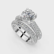 Round Cut Claw Prongs Double Row Pave Lab Grown Diamond Engagement Ring