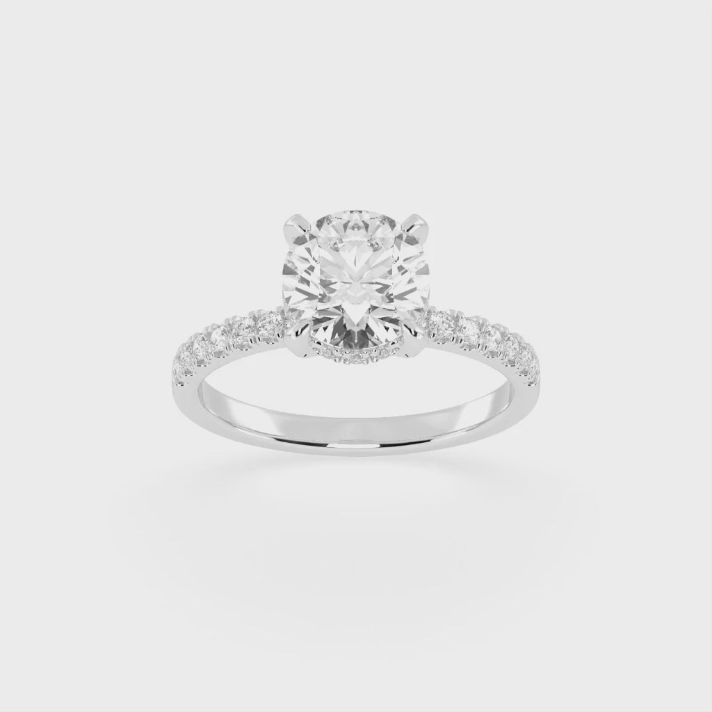 Round Cut Pave Engagement Ring with Hidden Halo setting (14K White  Gold, 1CT center stone, Size 7)