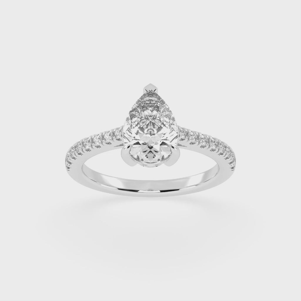 Pear Cut Pave Lab Grown Diamond Engagement Ring