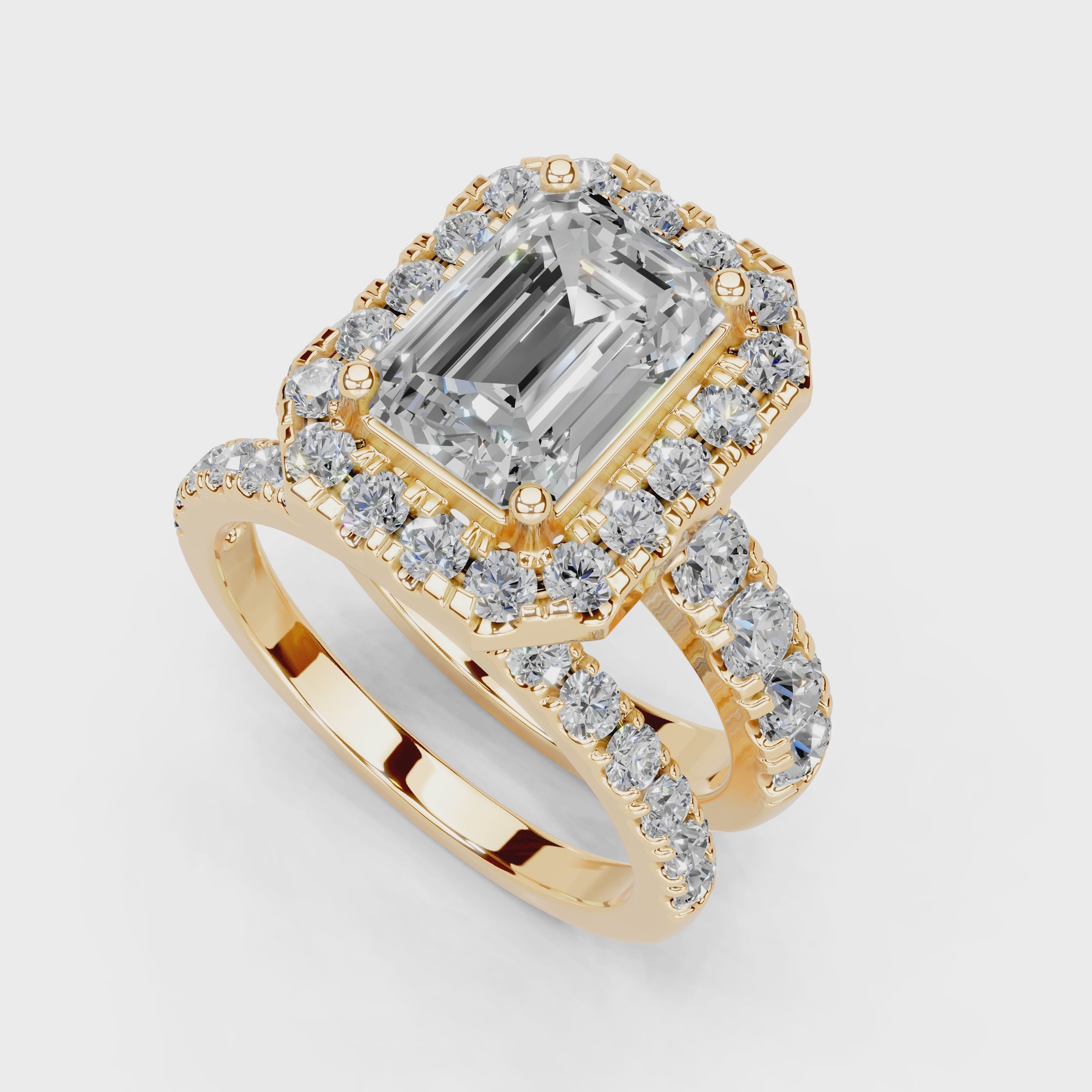 Emerald Cut Double Row Lab Grown Diamond Engagment Ring