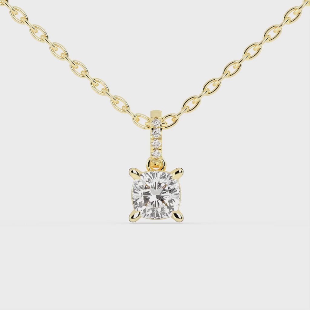 Square Cushion and Round Cut Lab Grown Diamond Solitaire Pendant