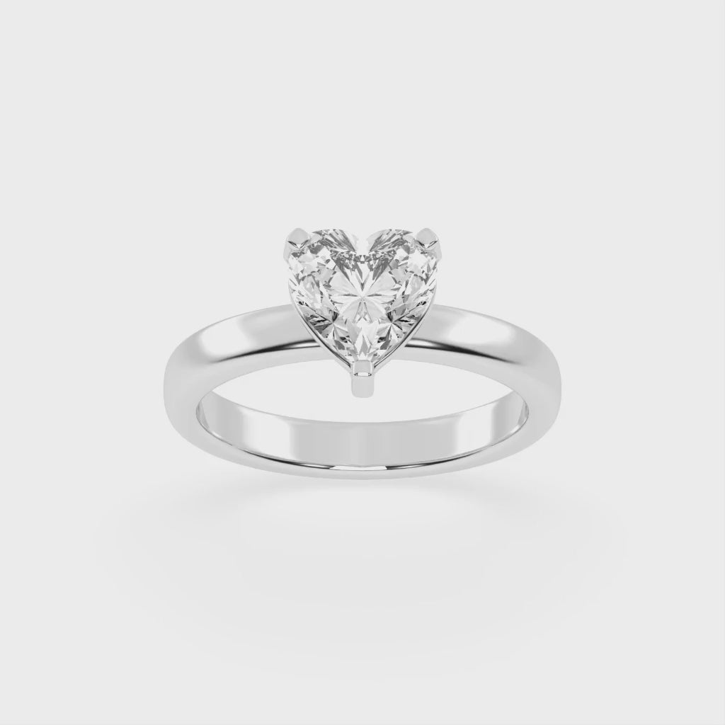 Heart Cut Square Prongs Solitaire Lab Grown Diamond Engagement Ring (3mm width)