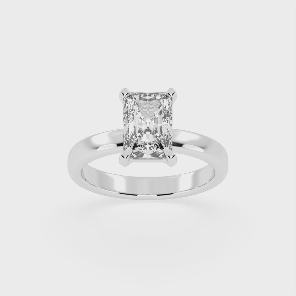 Radiant Cut Square Prongs Solitaire Lab Grown Diamond Engagement Ring (3mm width)