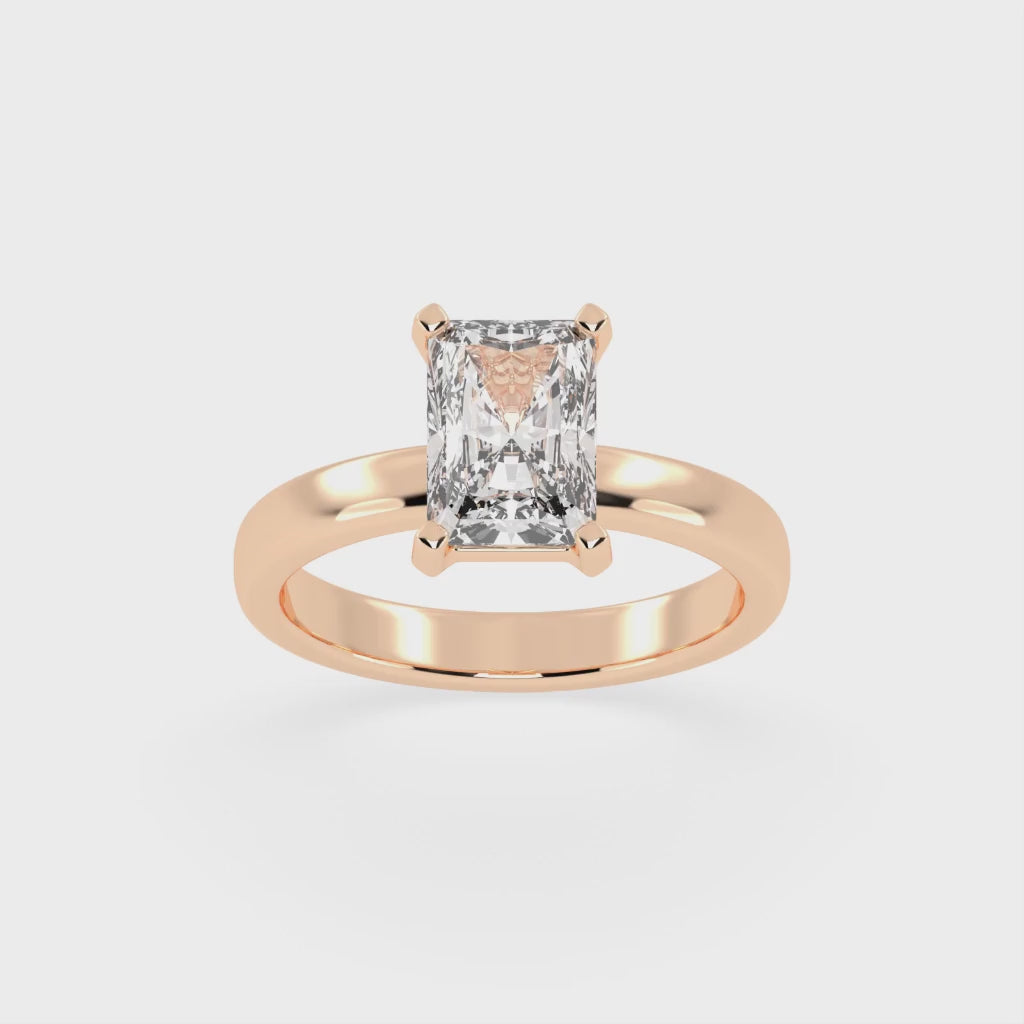 Radiant Cut Square Prongs Solitaire Lab Grown Diamond Engagement Ring (3mm width)