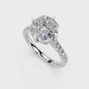 Pave Lab Grown Diamond Engagement Ring with Cushion Center Stone and Hidden Halo Setting