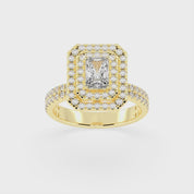 Emerald cut Pave Lab Grown Diamond Engagement Ring with vintage double halo setting